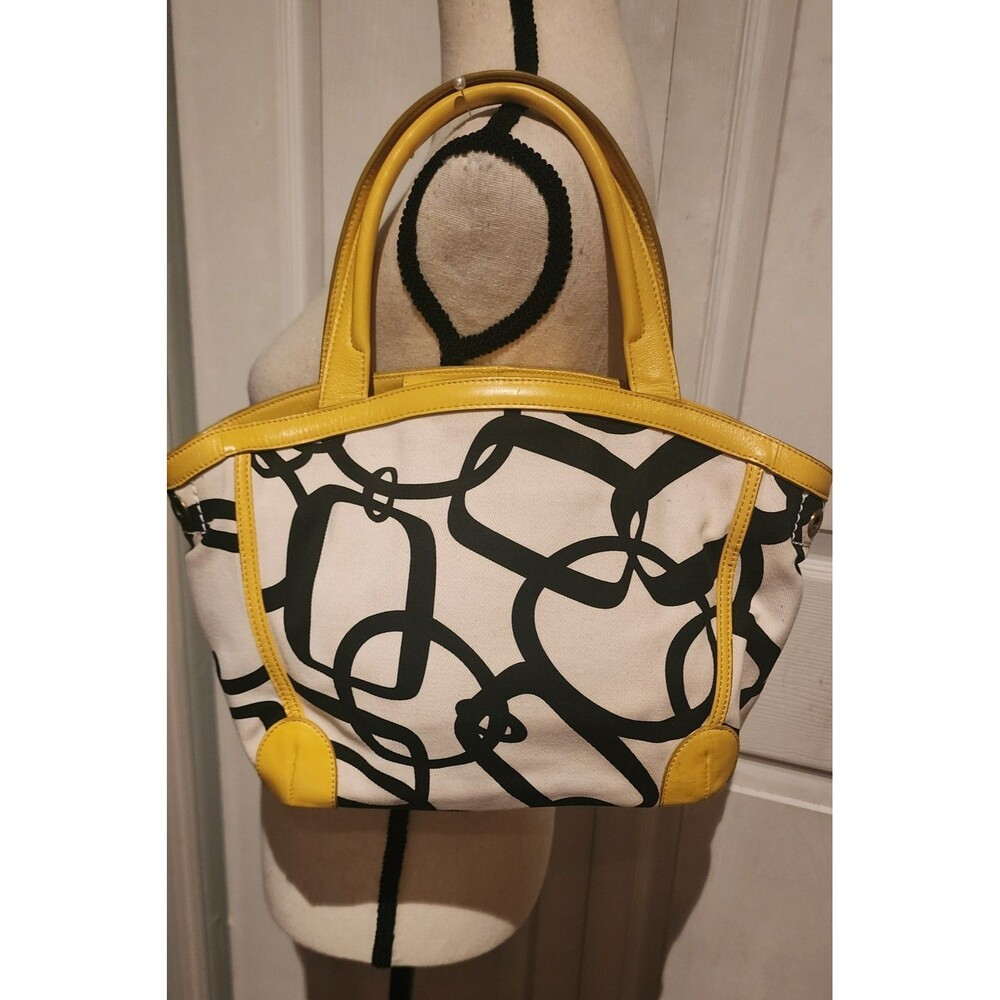 Rare TOMMY HILFIGER Yellow/Black Print Canvas Boat PURSE HandBag &CoinPurse VguC - Picture 3 of 14